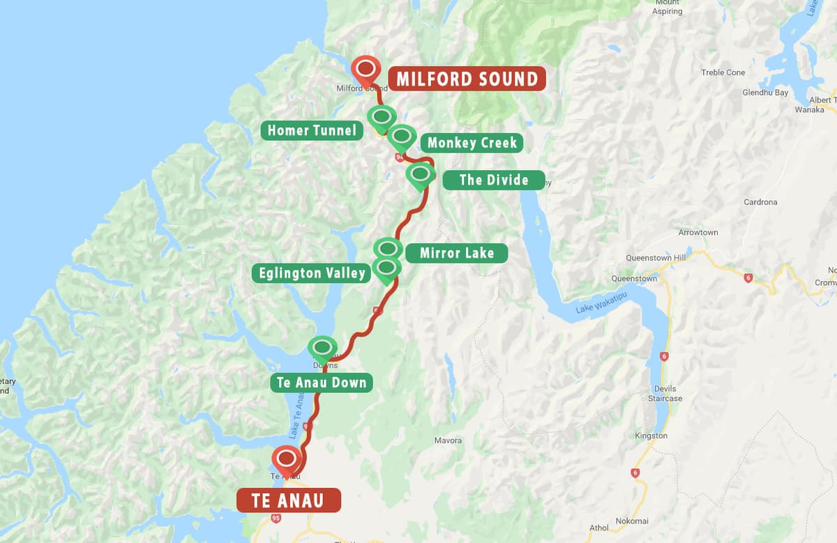Trayecto Queenstown hacia Milford Sound